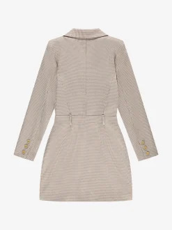 Aansluitende blazer jurk met pied-de-poule patroon en strass steentjes