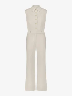 Aansluitende jumpsuit met rij FH knopen en wijde pijpen