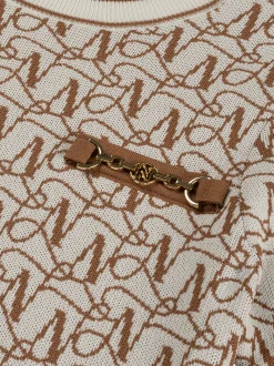 Aansluitende jurk met logo patroon en ketting detail