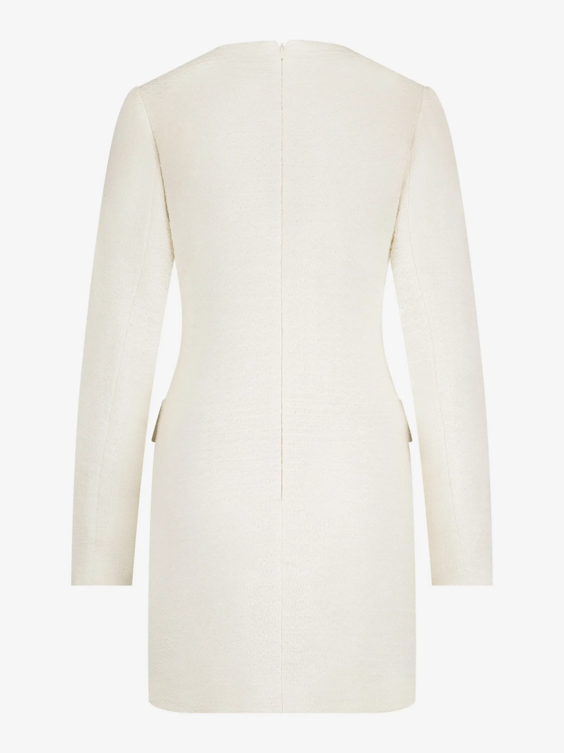 Aansluitende tweed jurk met N-knopen