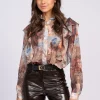 Blouse met grafische print en ruches