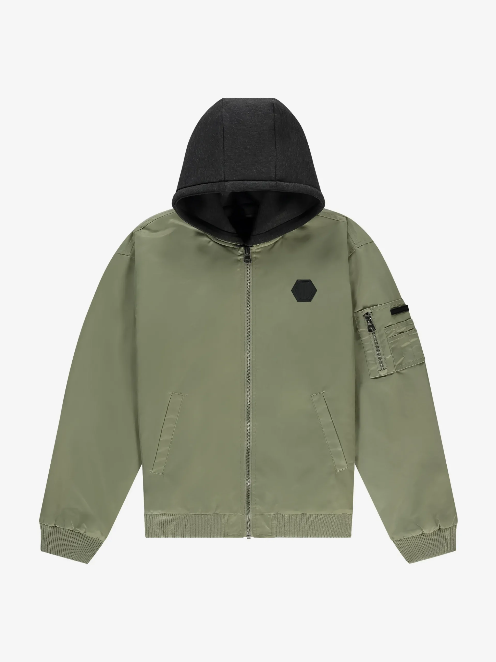 Bomberjack met capuchon en logo patch