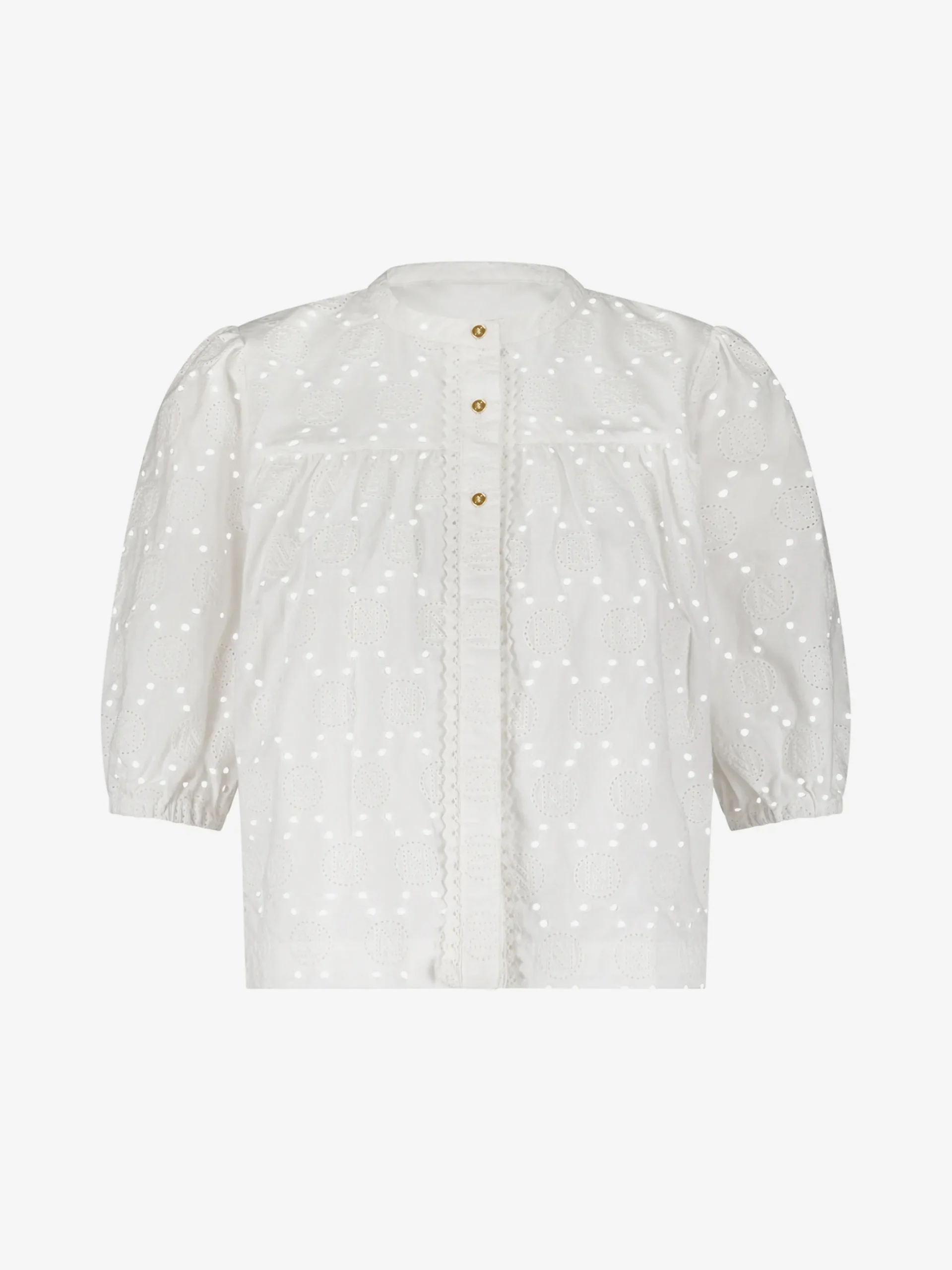 Broderie anglaise top met pofmouwen