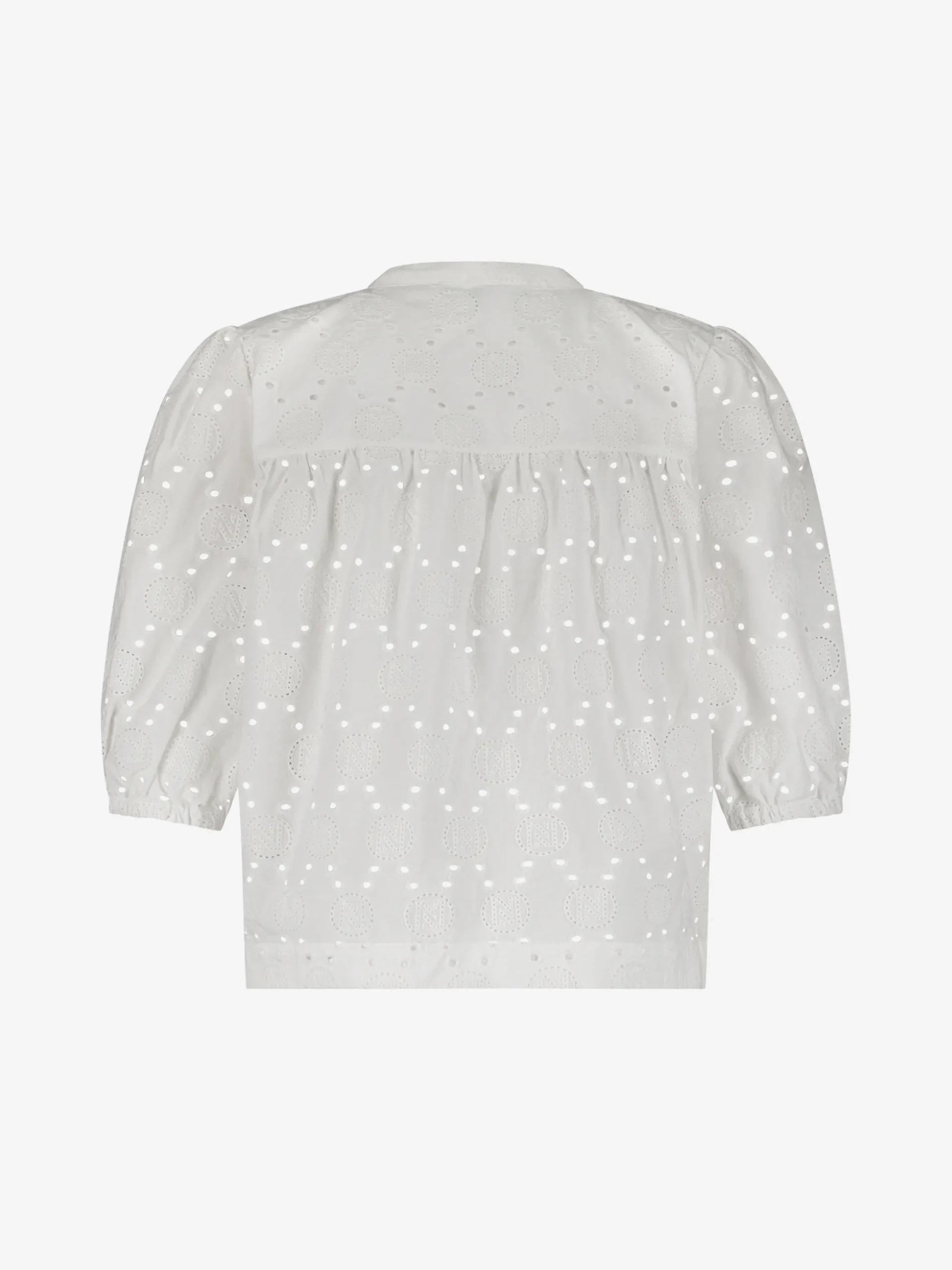 Broderie anglaise top met pofmouwen