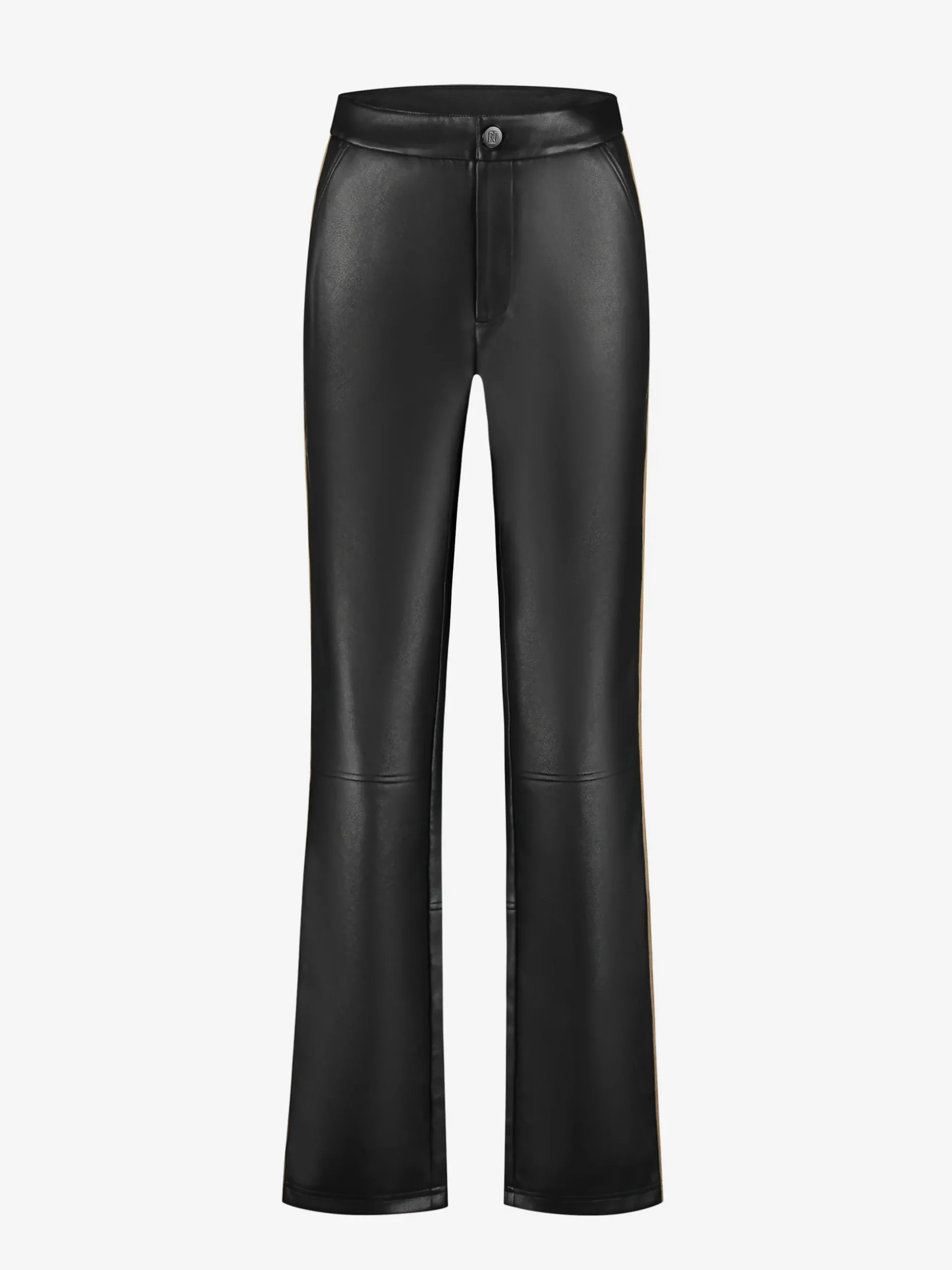 Broek van imitatieleer met bies aan zijkant