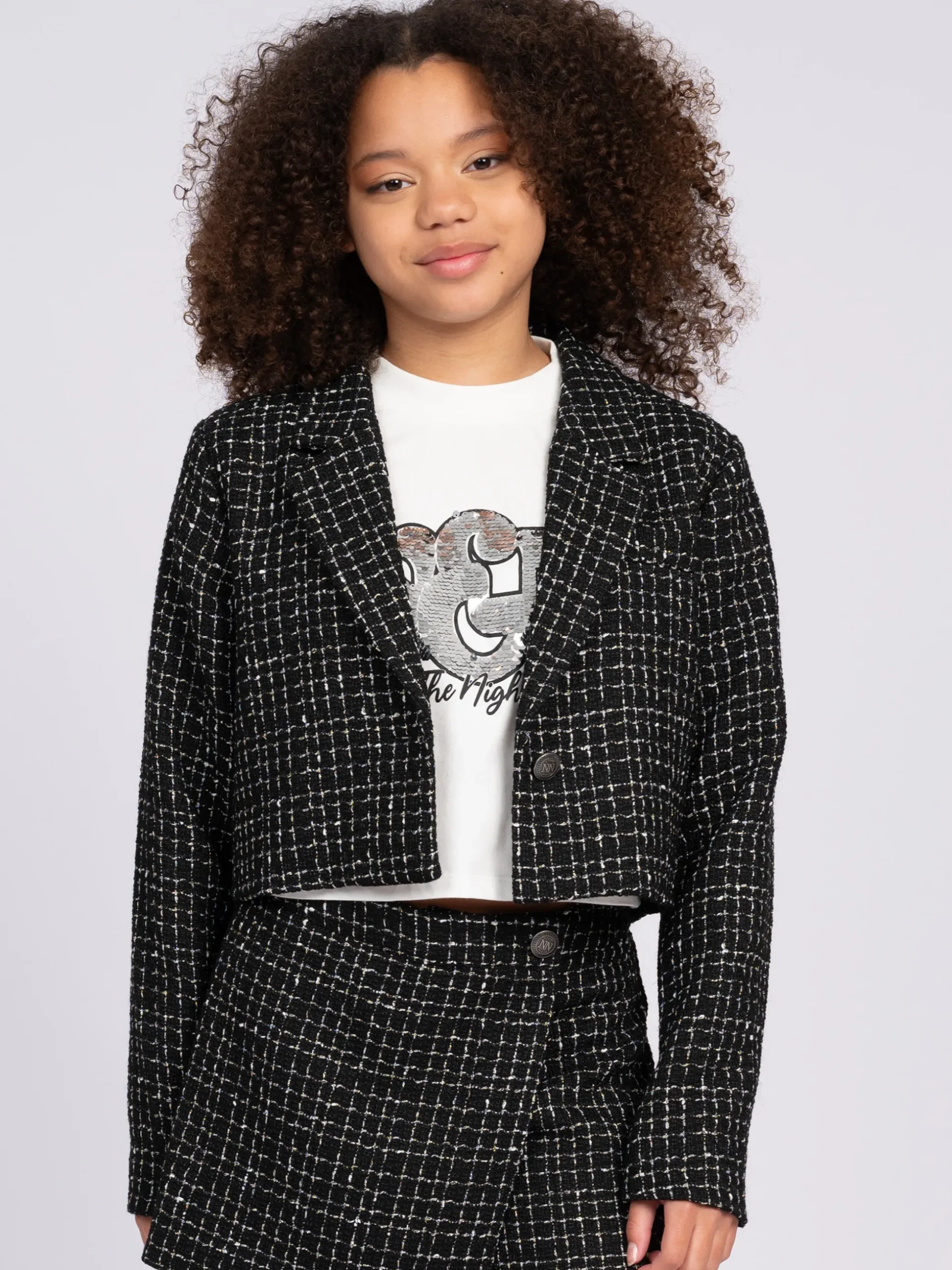 Cropped blazer met pied-de-poule patroon