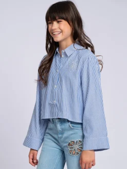 Cropped blouse met wijde mouwen en strass details