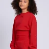 Cropped sweater met brede elastische tailleband
