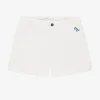 Denim short met tektsopdruk