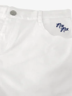Denim short met tektsopdruk