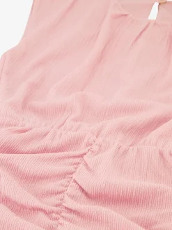 Gedrapeerde jurk met kapmouwtjes en elastische tailleband