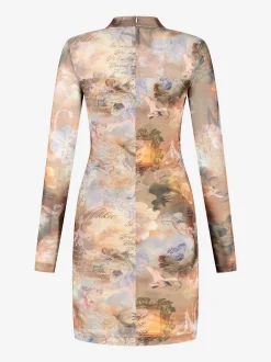 Gedrapeerde jurk met mesh en een col