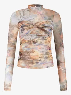 Gedrapeerde top met mesh en een col