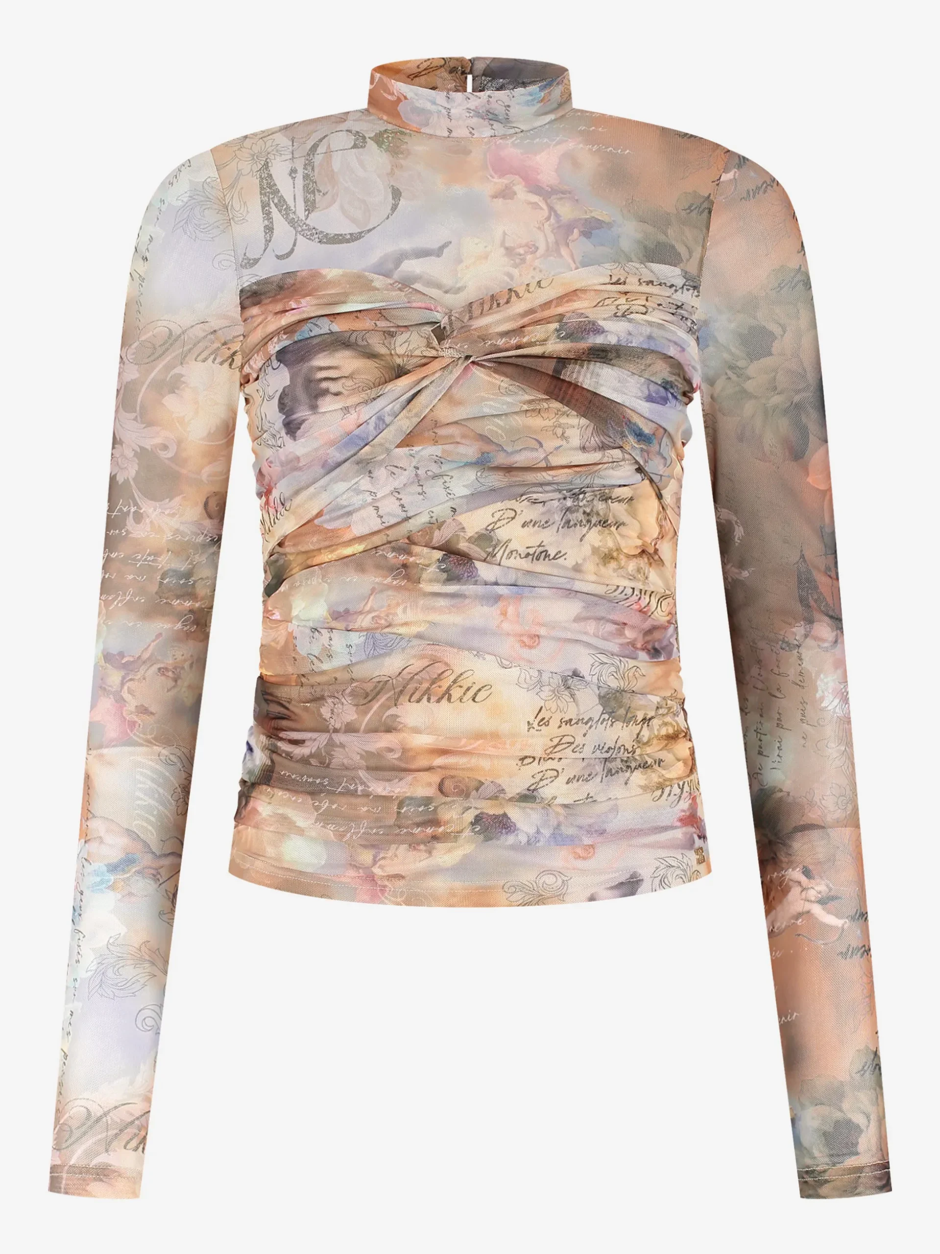 Gedrapeerde top met mesh en een col