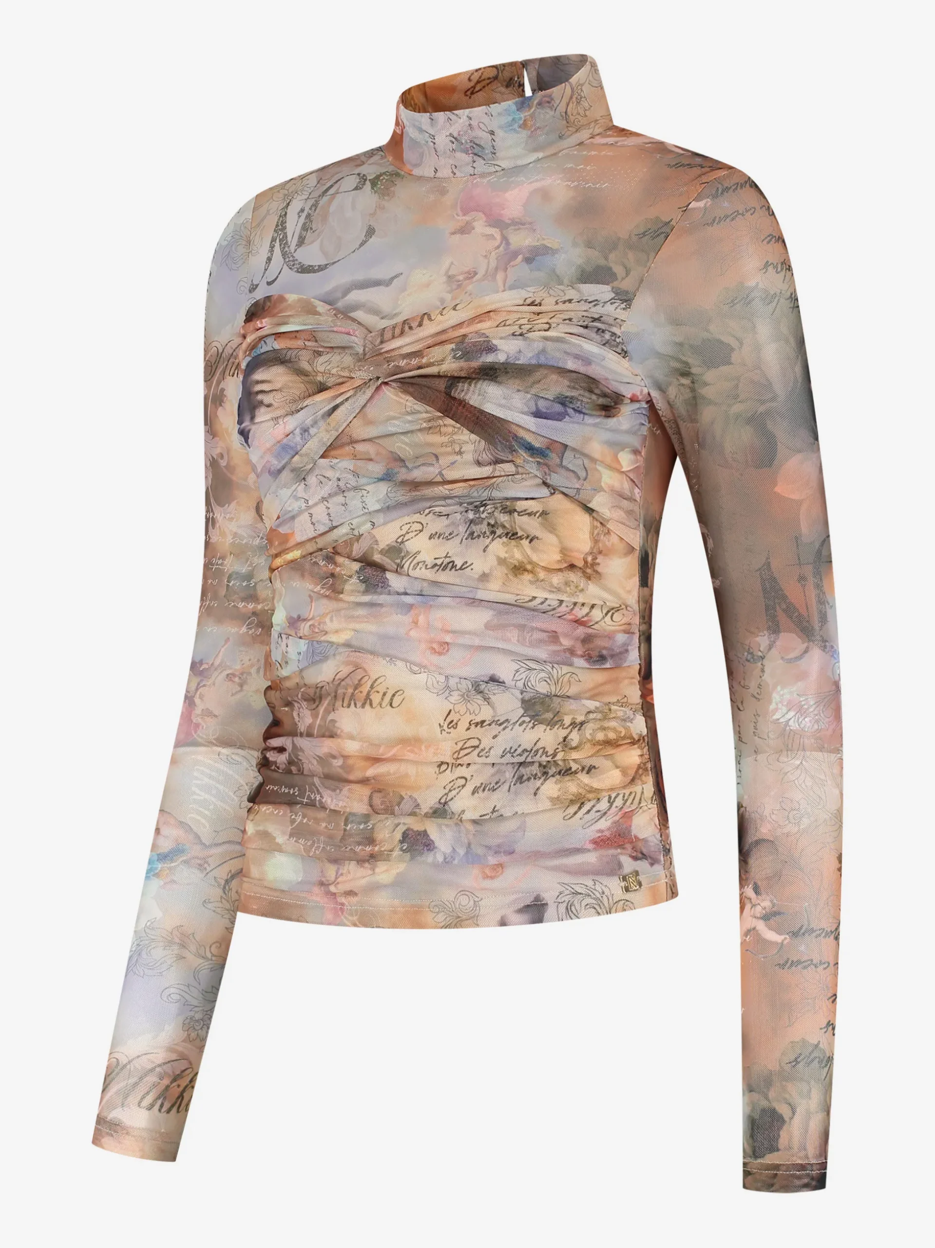Gedrapeerde top met mesh en een col