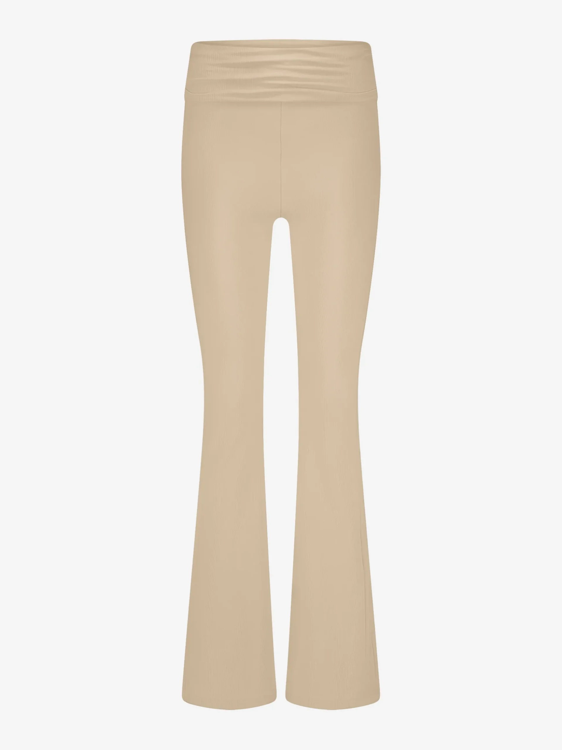 Geribbelde flared legging met omgeslagen taillerand