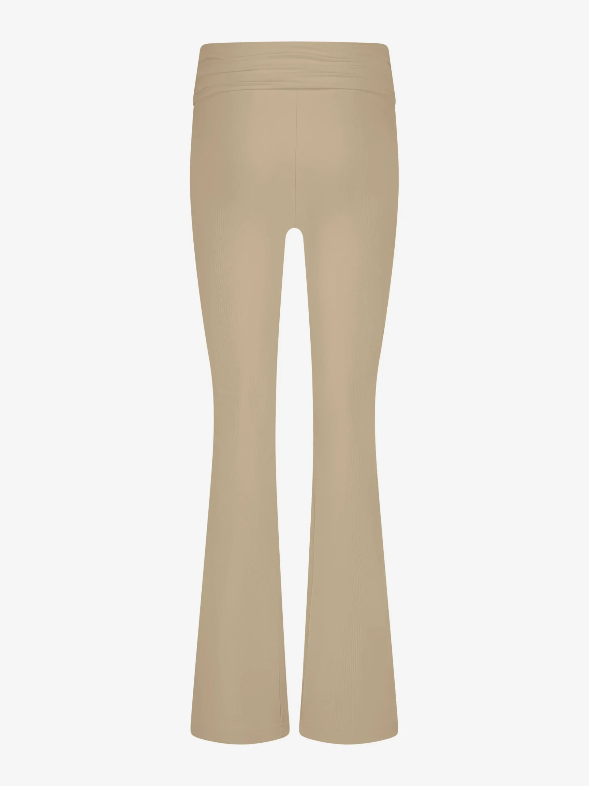 Geribbelde flared legging met omgeslagen taillerand