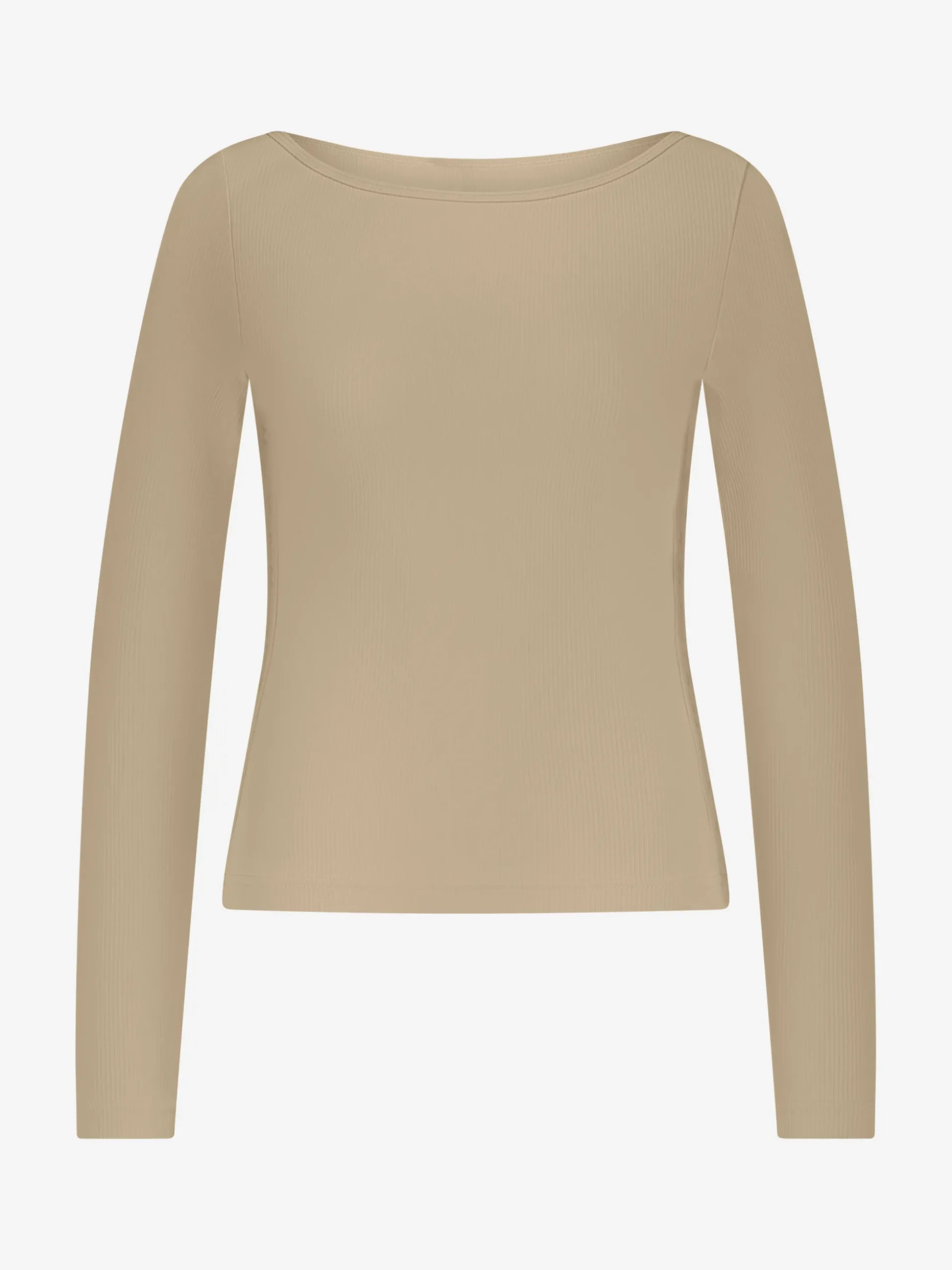 Geribbelde top met boothals en NIKKIE logo aan zijkant
