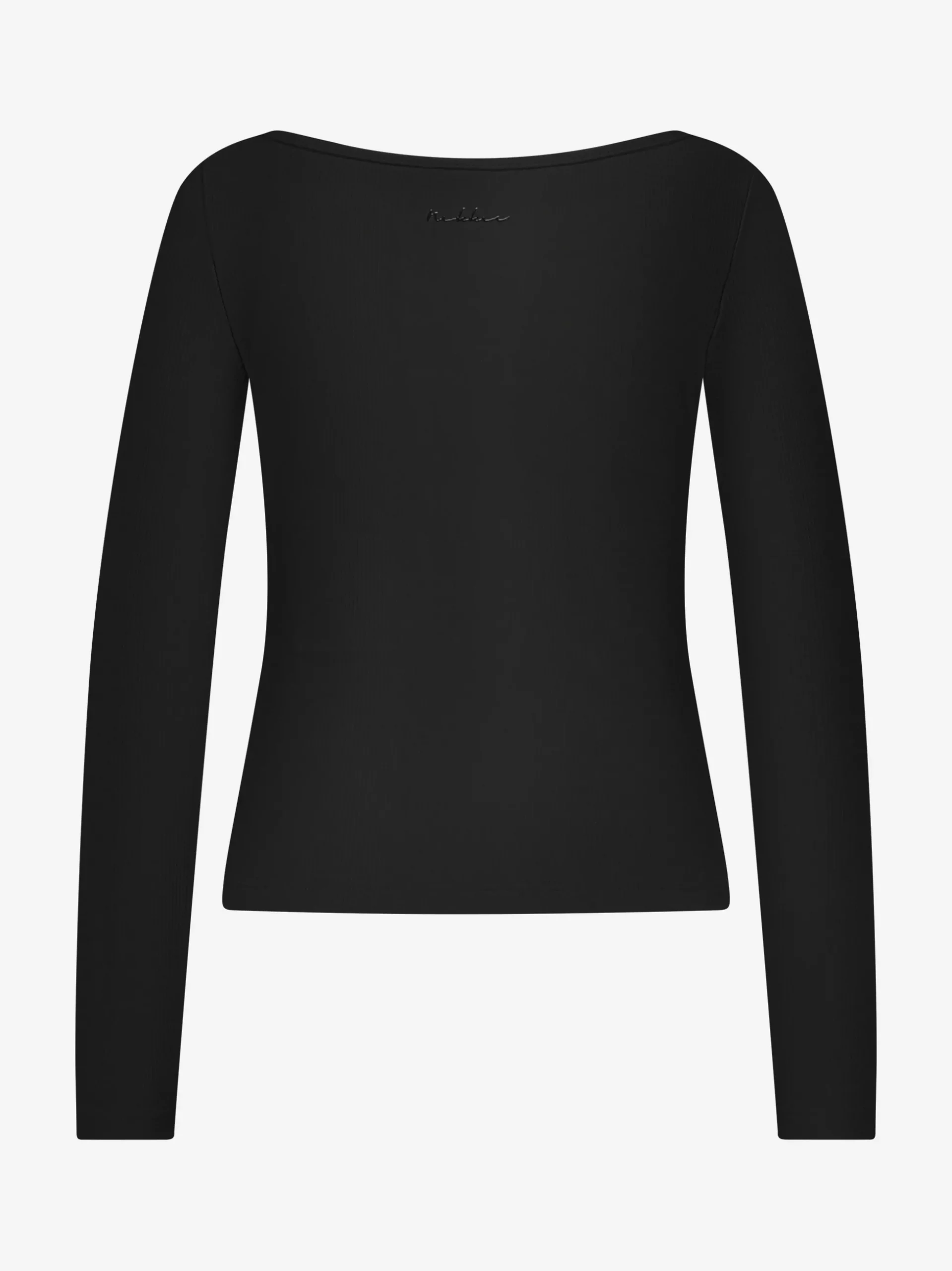 Geribbelde top met boothals en NIKKIE logo aan zijkant