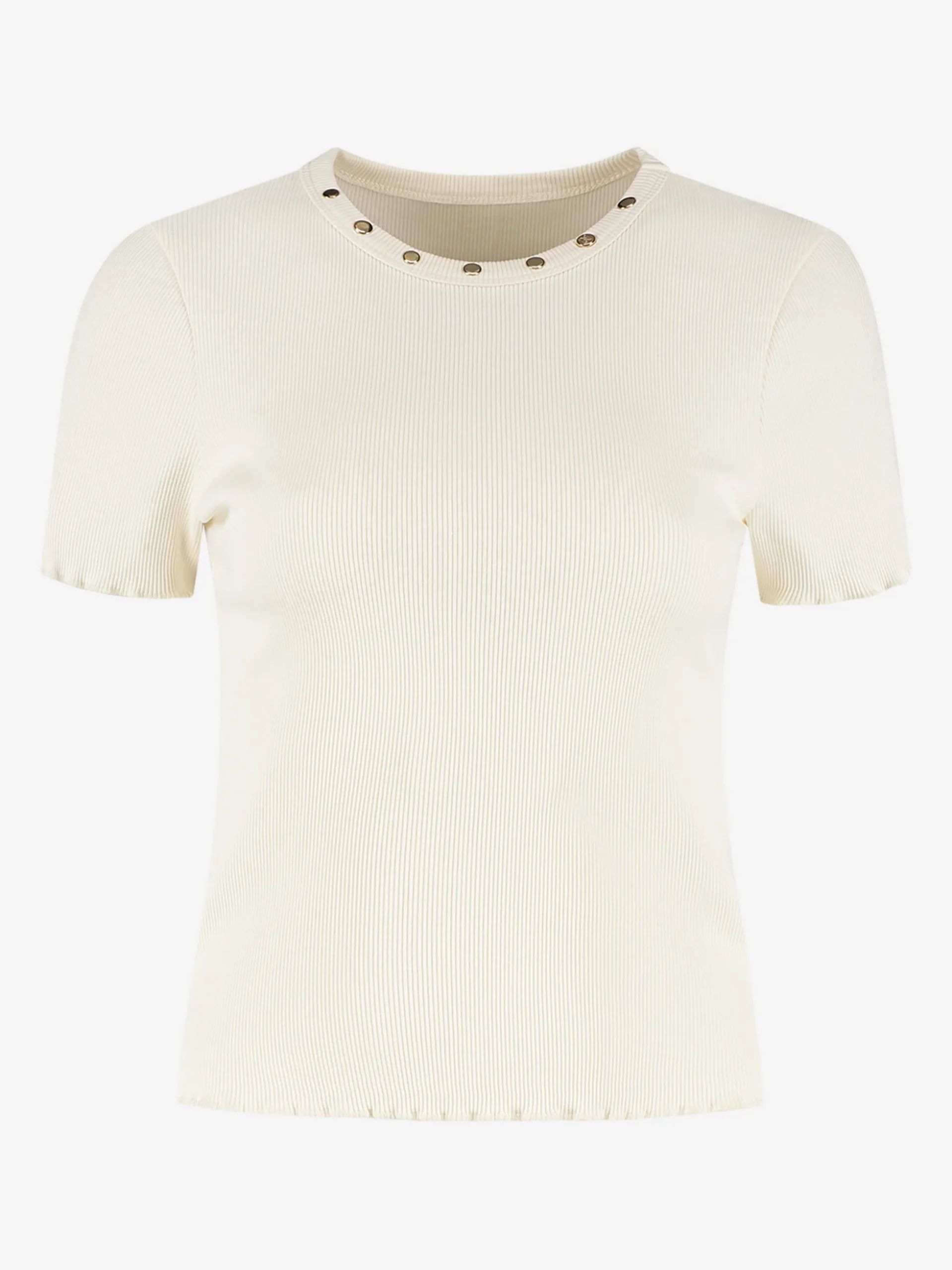 Geribbelde top met gerafelde mouwen en studs