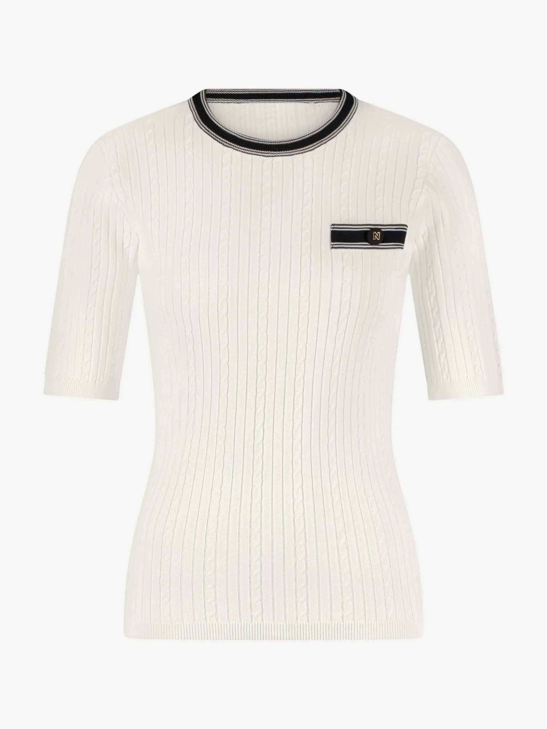Geribbelde top met gevlochten en gestreepte details