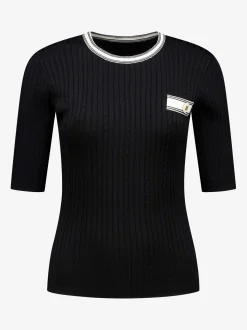 Geribbelde top met gevlochten en gestreepte details