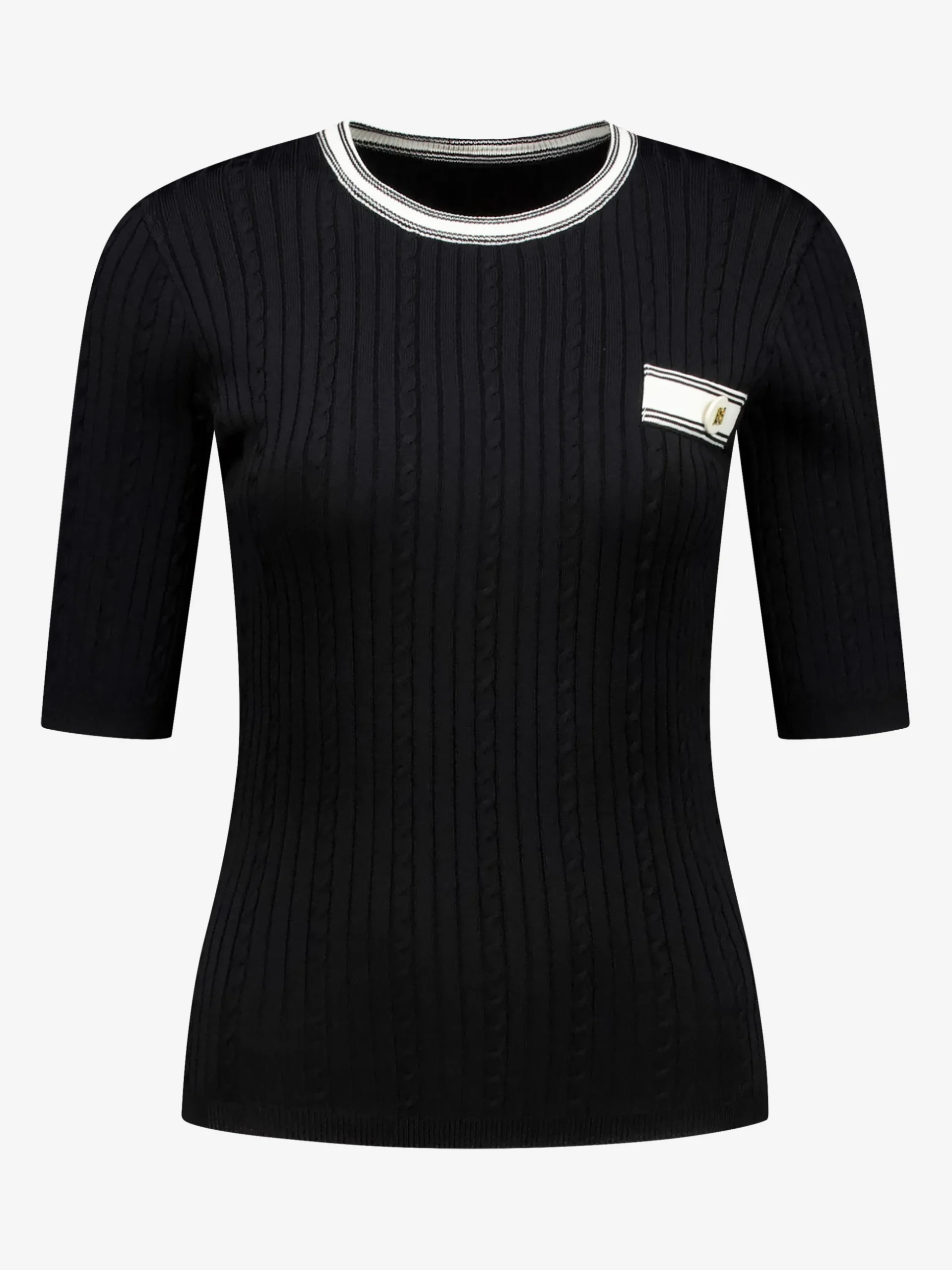 Geribbelde top met gevlochten en gestreepte details