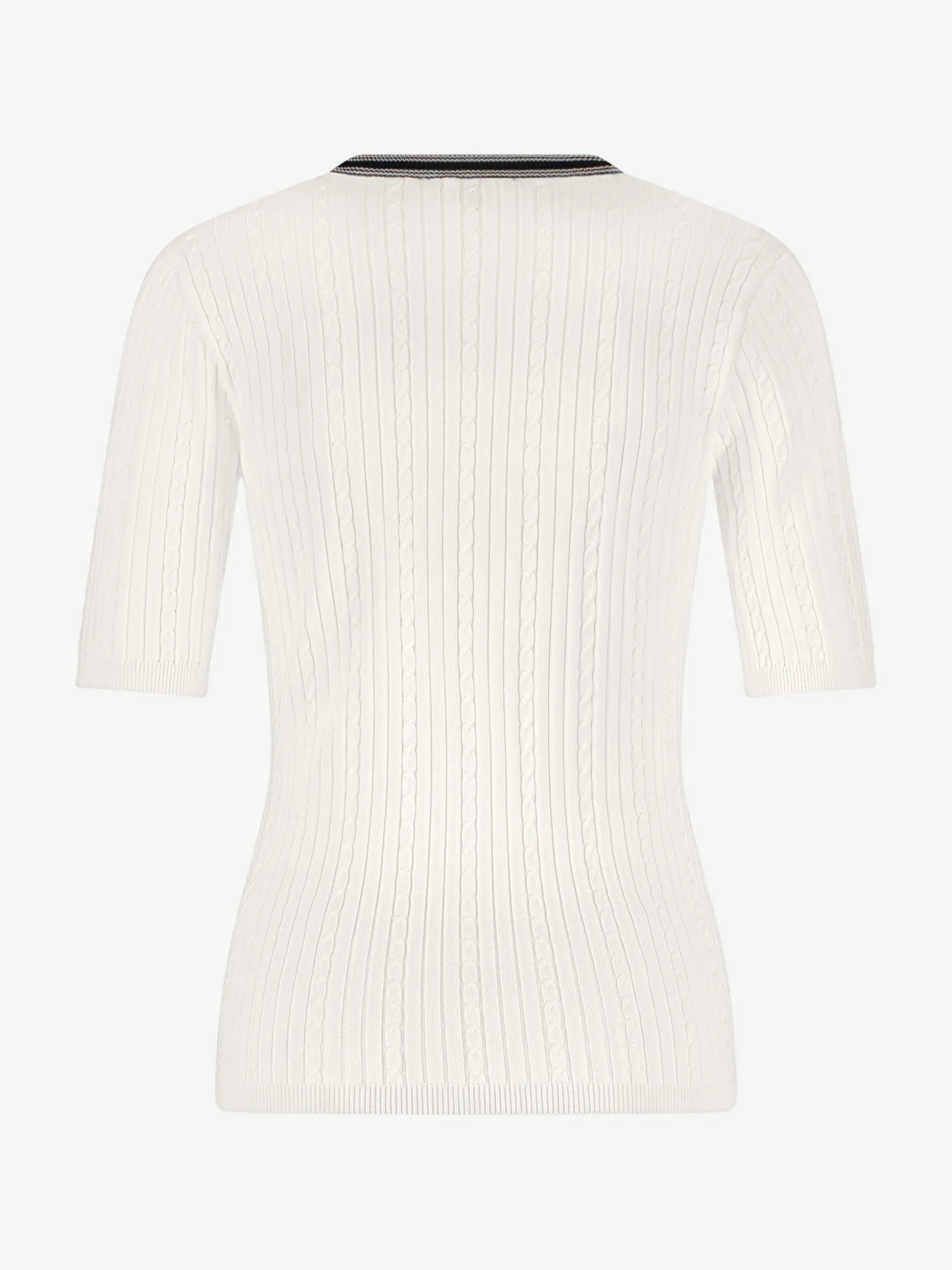 Geribbelde top met gevlochten en gestreepte details