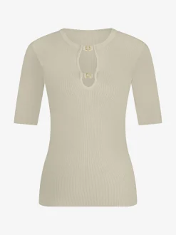 Geribde top met cut-out details en logo gespen
