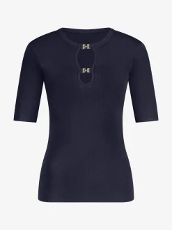 Geribde top met cut-out details en logo gespen