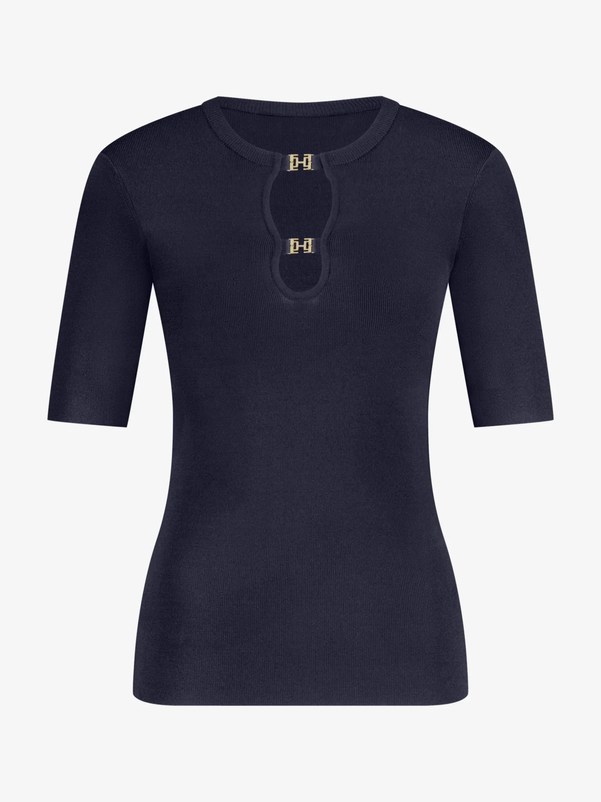 Geribde top met cut-out details en logo gespen