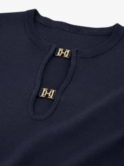 Geribde top met cut-out details en logo gespen