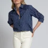 Gestreepte blouse met kanten cut-out details