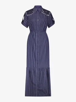 Gestreepte maxi jurk met kanten cut-out details