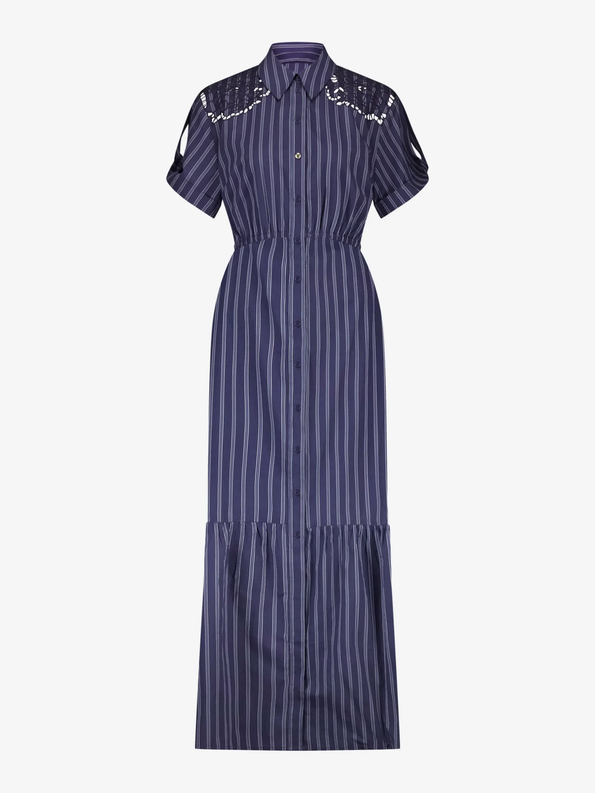Gestreepte maxi jurk met kanten cut-out details