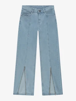 Jeans met split en strass steentjes