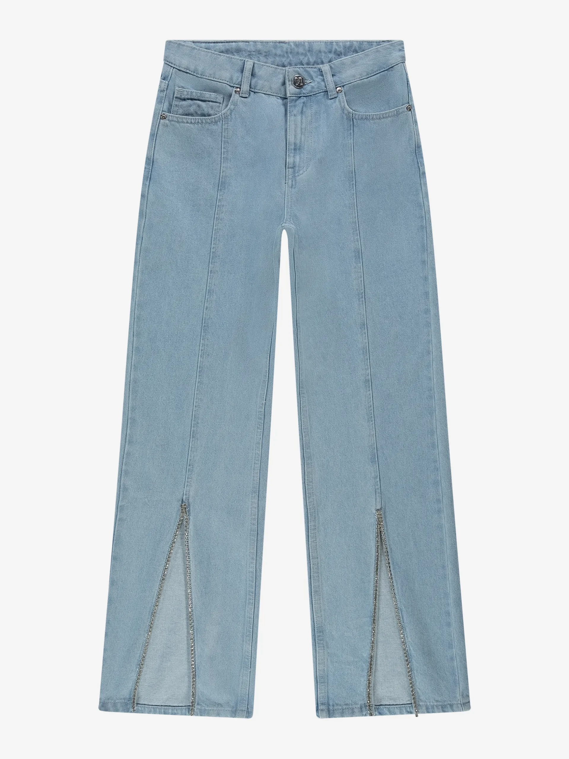 Jeans met split en strass steentjes