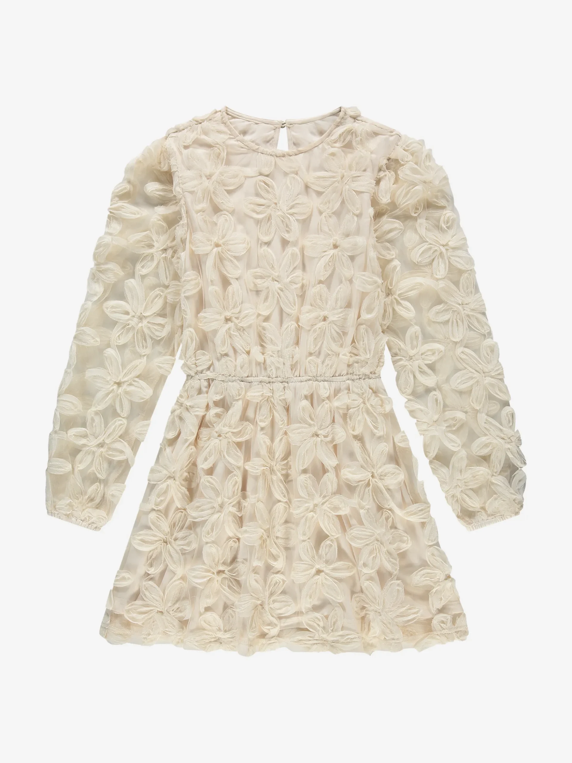 Jurk met geborduurde bloemen en mesh ballonmouwen