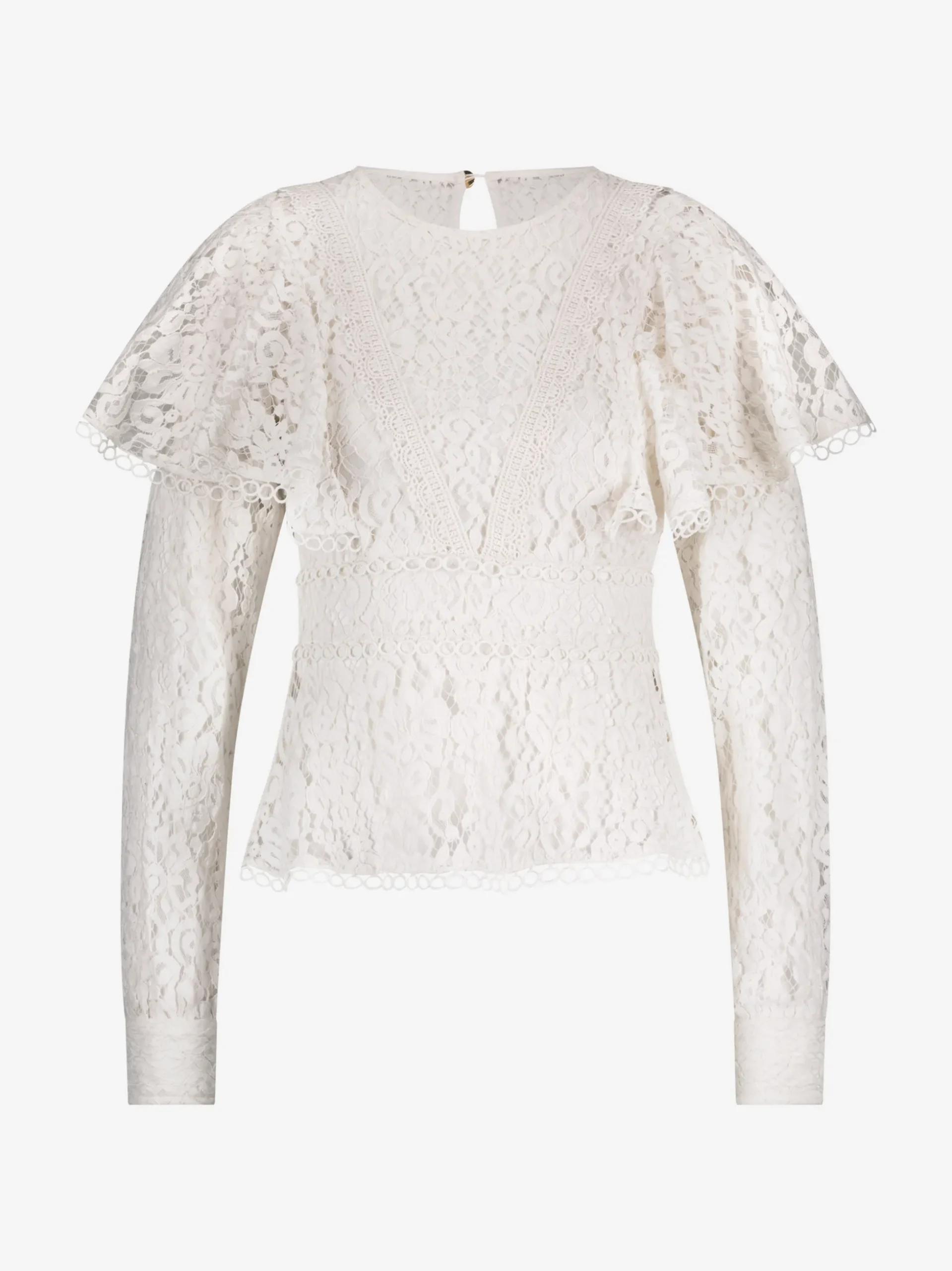 Kanten blouse met lusjes en een cape sleeve