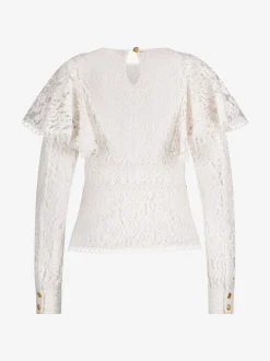 Kanten blouse met lusjes en een cape sleeve