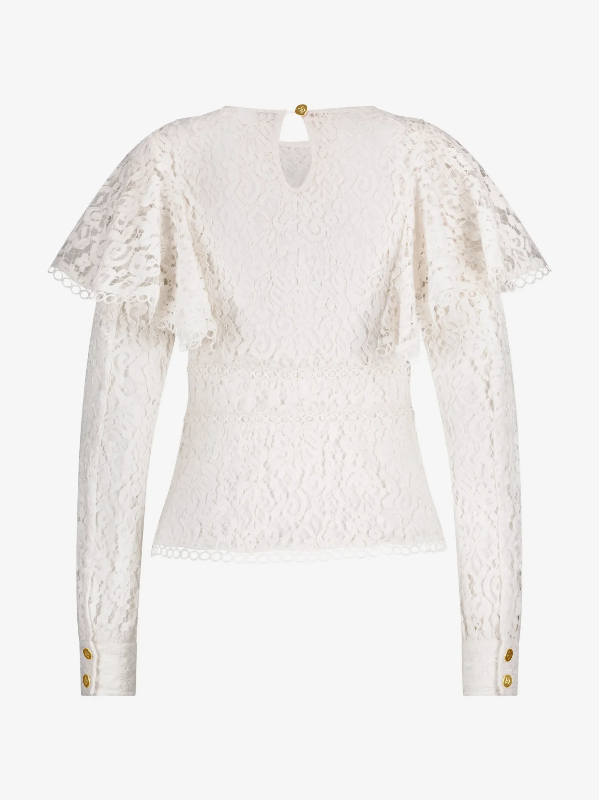 Kanten blouse met lusjes en een cape sleeve