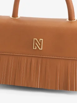 Kleine schoudertas met franjes en logo