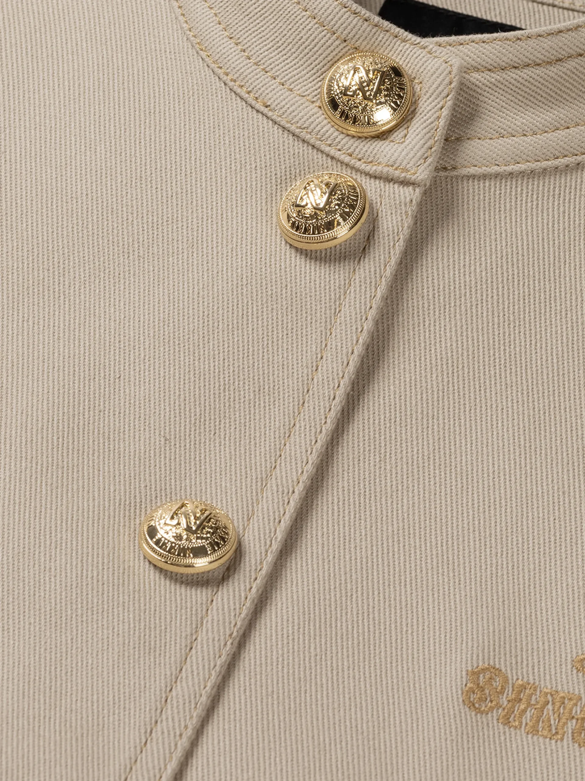 Kort denim bomberjack met logo en N-knopen