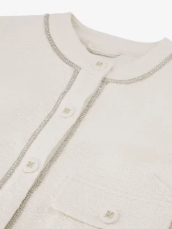 Kort tweed jack met N-knopen en glimmende biezen