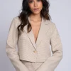Korte blazer met pied-de-poule patroon en strass steentjes