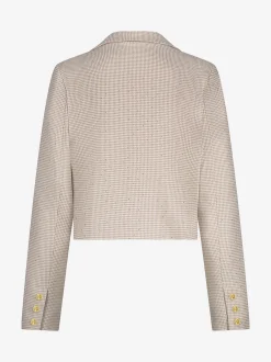 Korte blazer met pied-de-poule patroon en strass steentjes