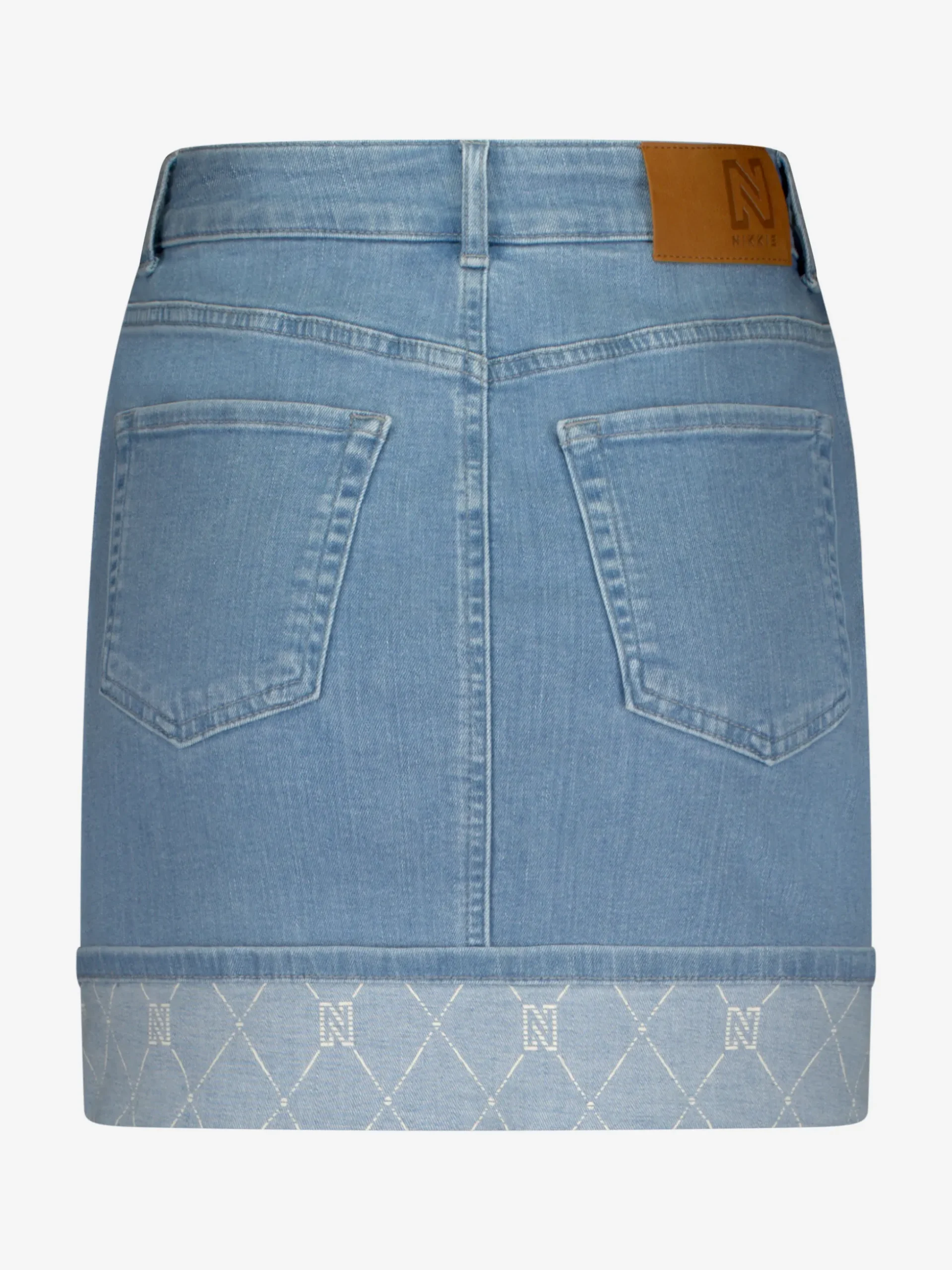 Korte denim rok met omslagrand