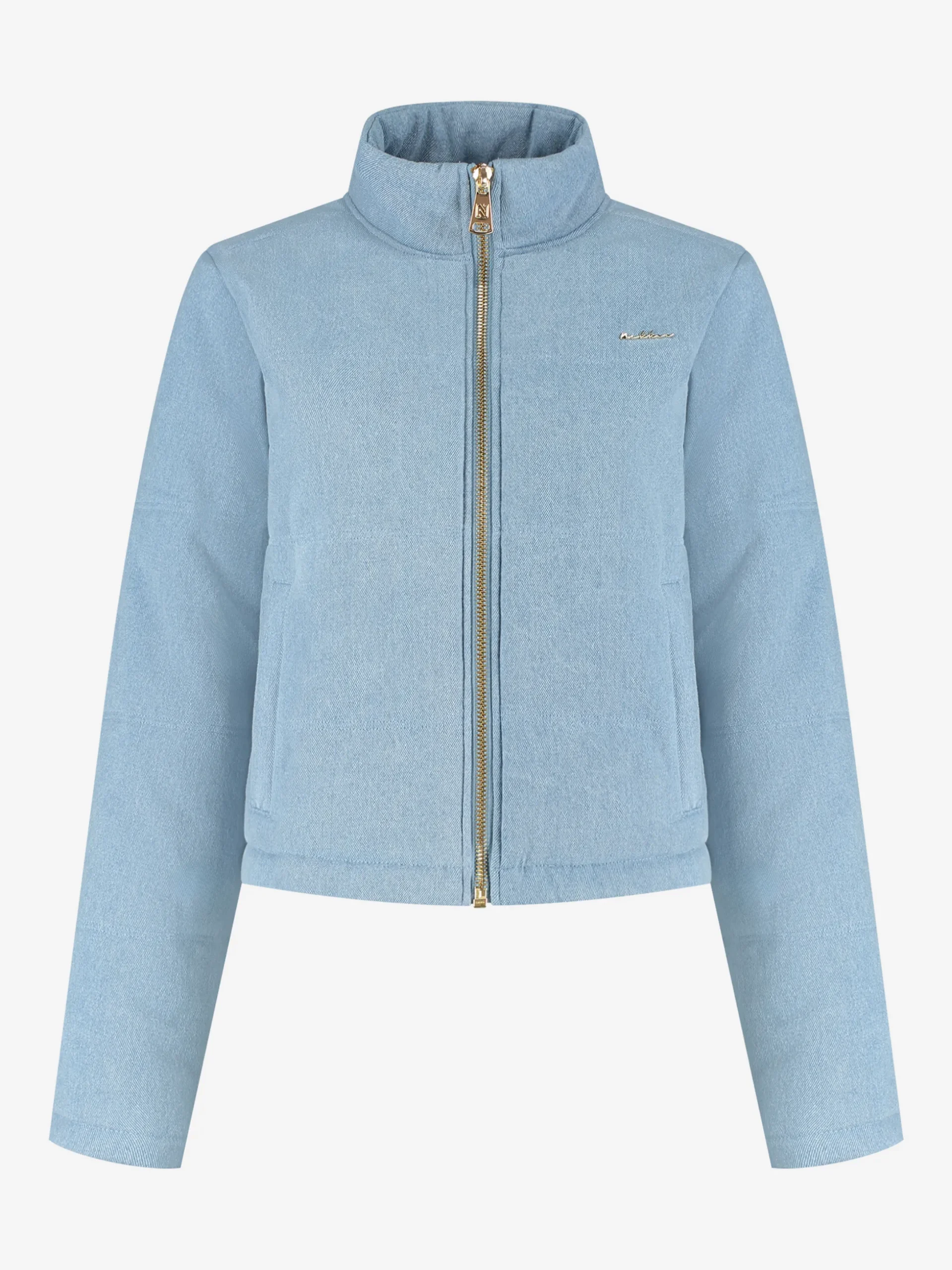 Korte puffer jas met een denim-look