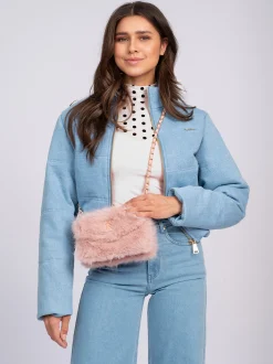 Korte puffer jas met een denim-look
