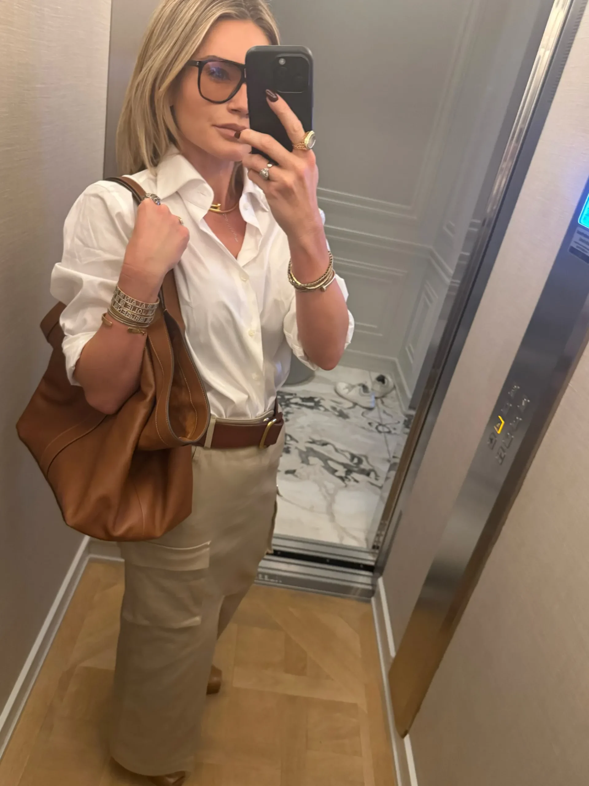 Lange denim rok met split en klepzakken